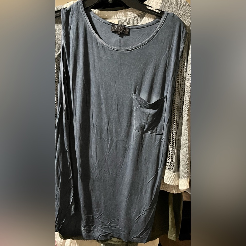 POL Blue/Gray Pocket Tank Top